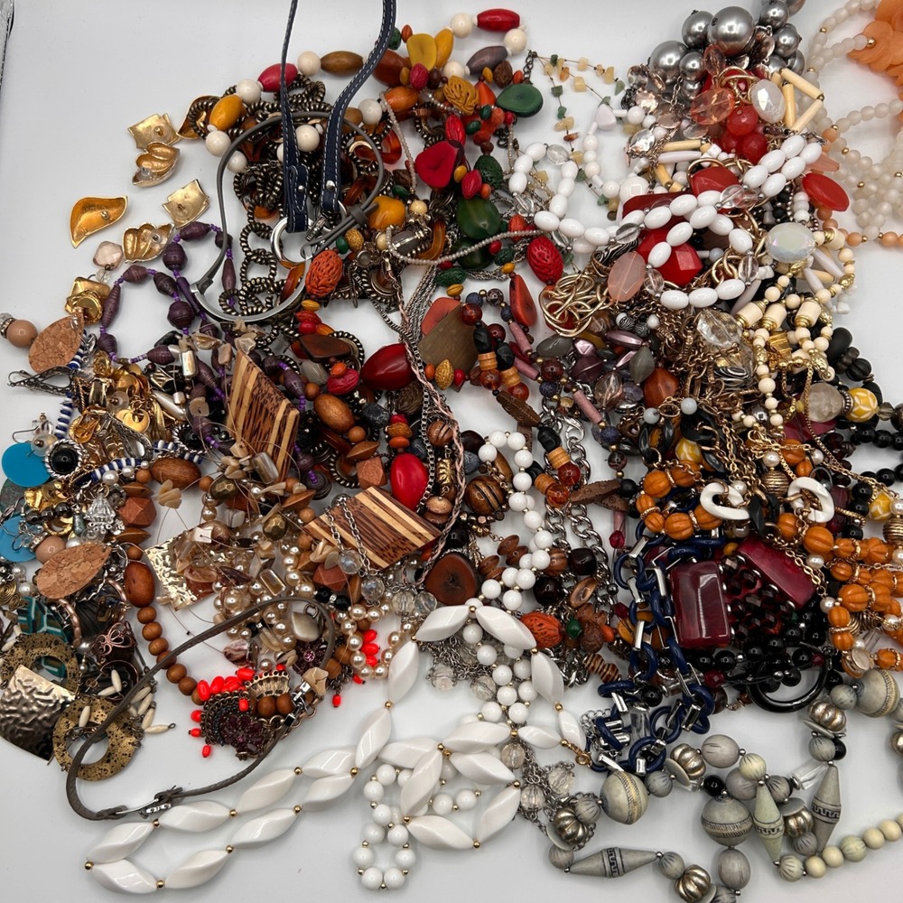 5lb Mixed Jewelry Lot Vintage Modern Necklaces Earrings Some Signed Wearable